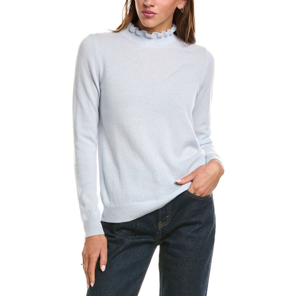 Sofiacashmere Womens  Ruffle Mock Neck 100% Cashmere Sweater, Blue